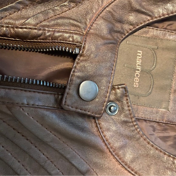 Maurices Dark Brown Pleated Front Faux Leather Zip
Up Jacket | Size: Meduim - Picture 7 of 8